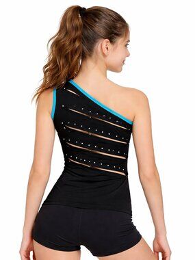 Black One-Shoulder Embellished Slash Back Top NWOT RARE Bodycon Cutout Gift
